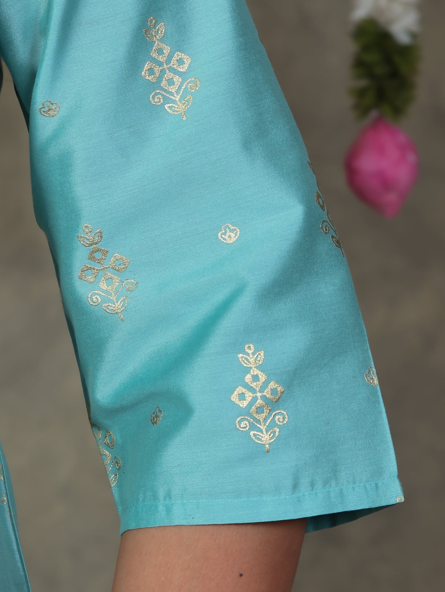 Chanderi Gold foil Straight Blue Kurta