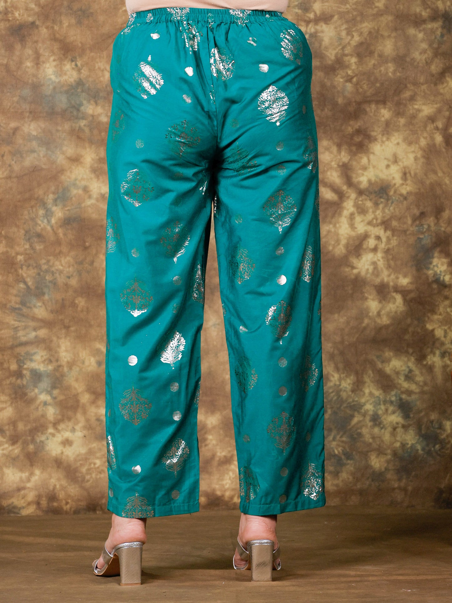 Blended Silk Gold foil Straight Teal Kurta
