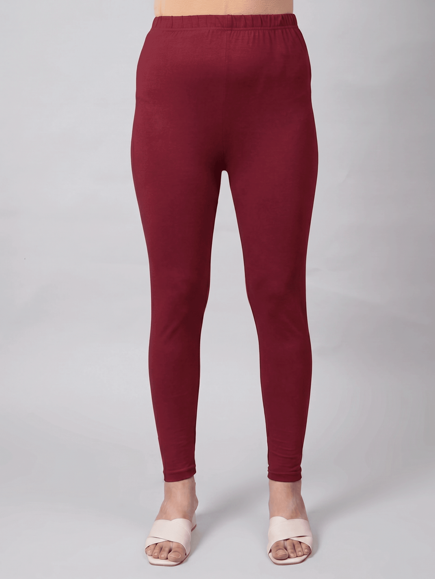 Stretchable Cotton Solid Maroon Leggings