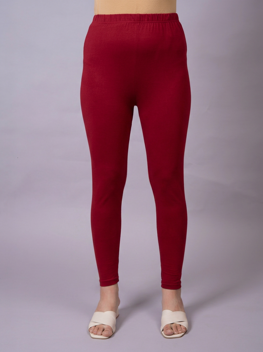 Stretchable Cotton Solid Maroon Leggings