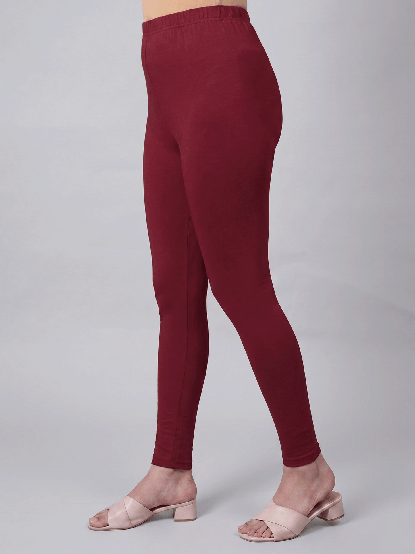 Stretchable Cotton Solid Maroon Leggings