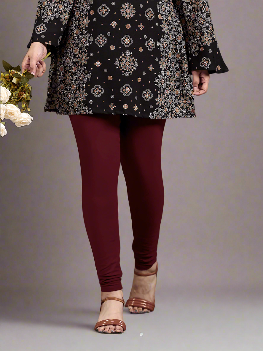 Stretchable Cotton Solid Maroon Leggings