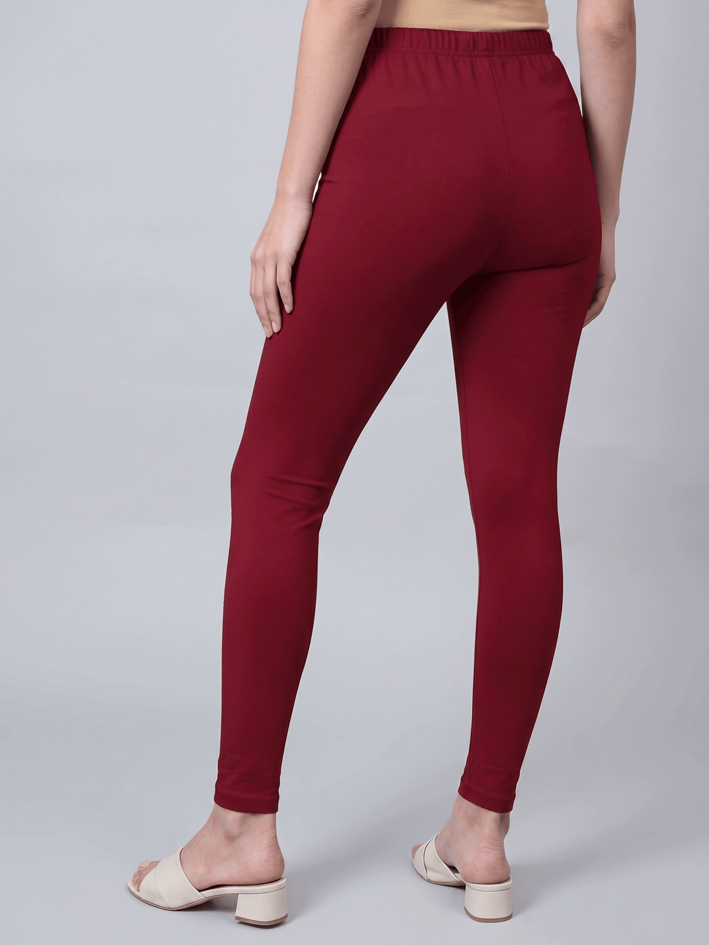 Stretchable Cotton Solid Maroon Leggings