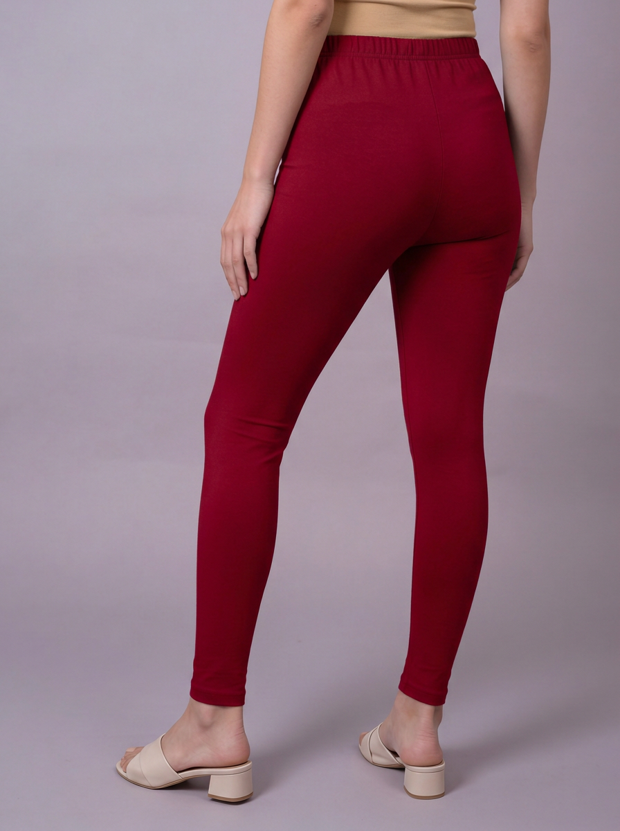 Stretchable Cotton Solid Maroon Leggings