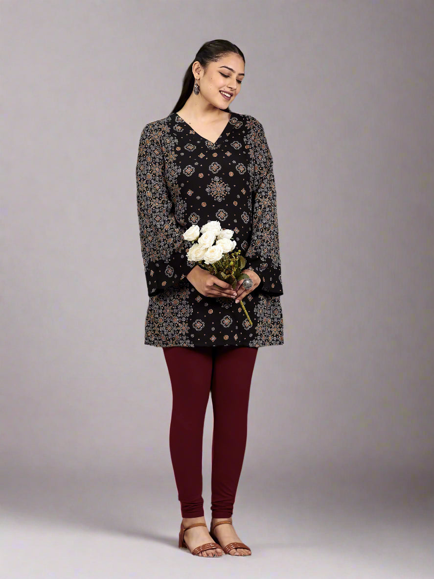 Stretchable Cotton Solid Maroon Leggings