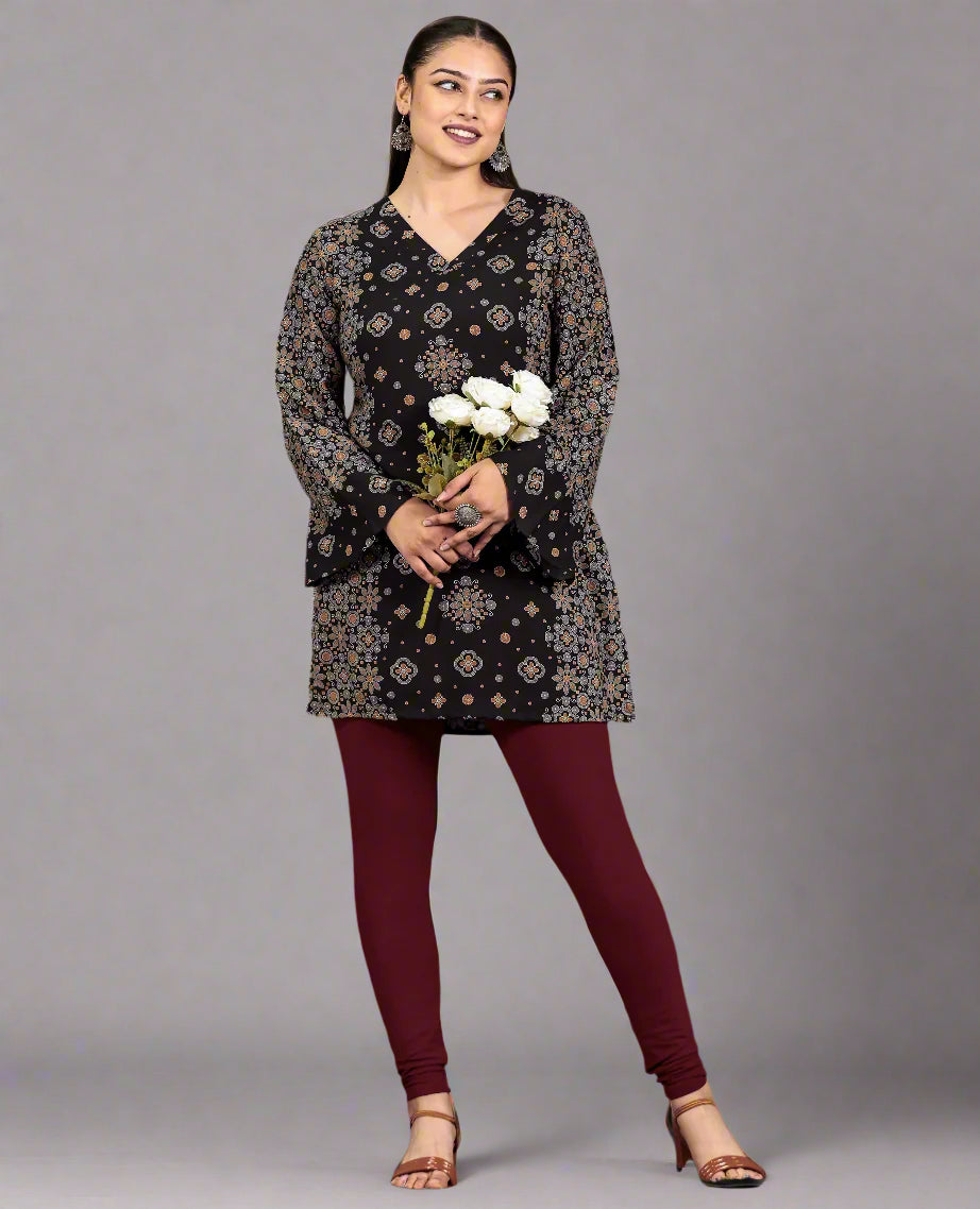 Stretchable Cotton Solid Maroon Leggings