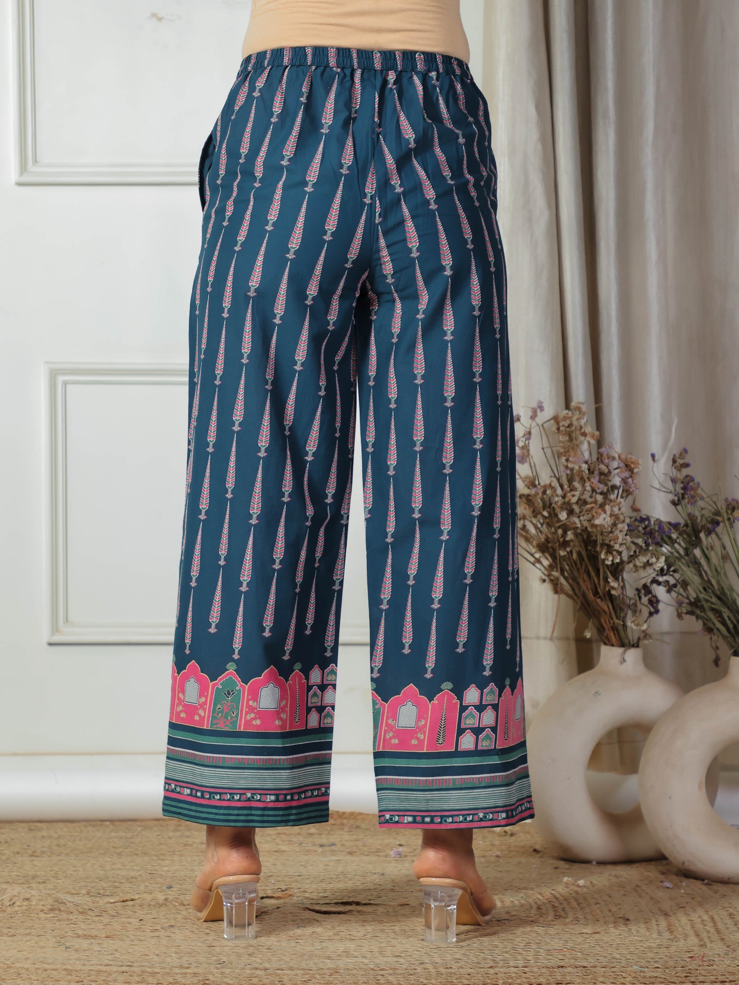 Soft Cotton Placement Print Straight Blue Kurta