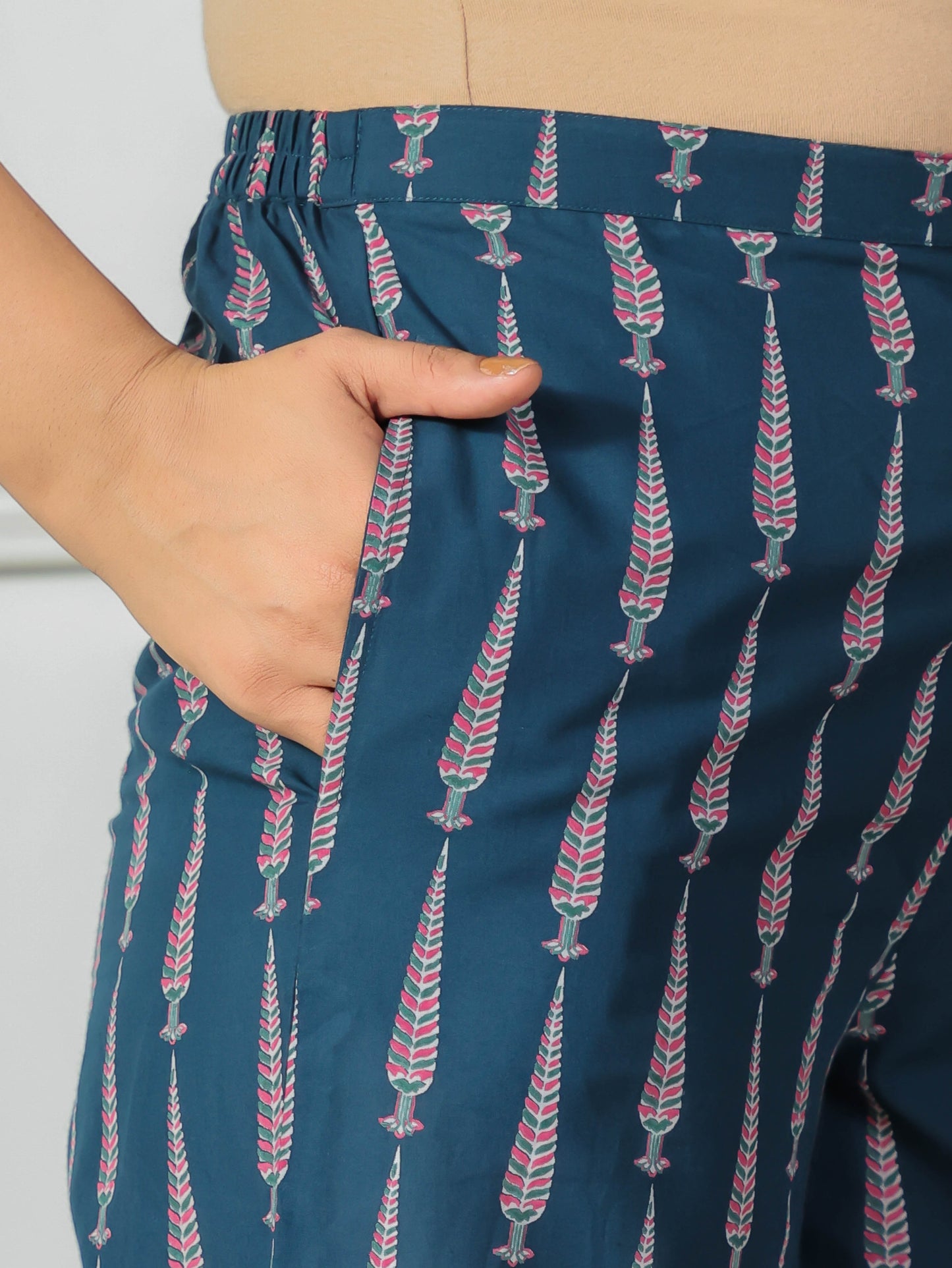 Soft Cotton Placement Print Straight Blue Kurta