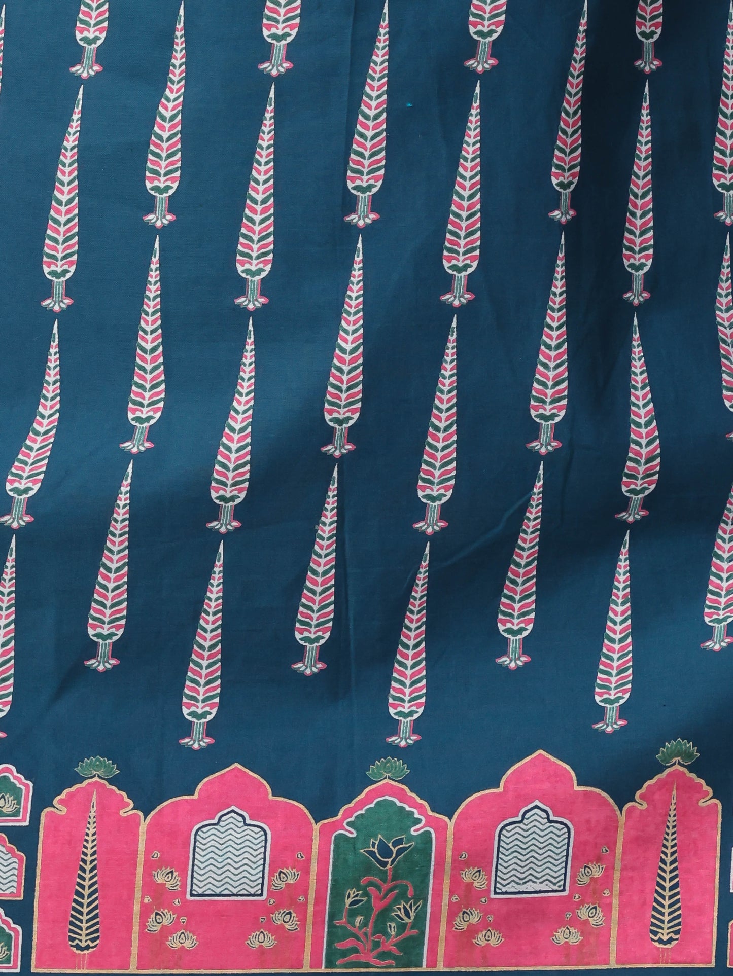 Soft Cotton Placement Print Straight Blue Kurta