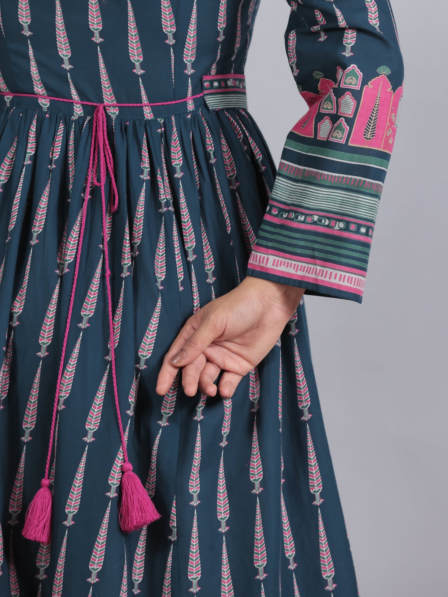 Soft Cotton Mughal Print Anarkali Blue Dress