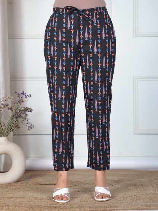 Soft Cotton Butti Black Tapered Tapered Trousers