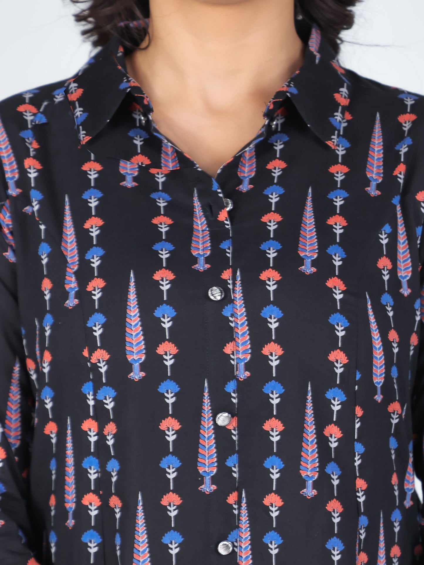 Soft Cotton Butti High Low Black Kurta