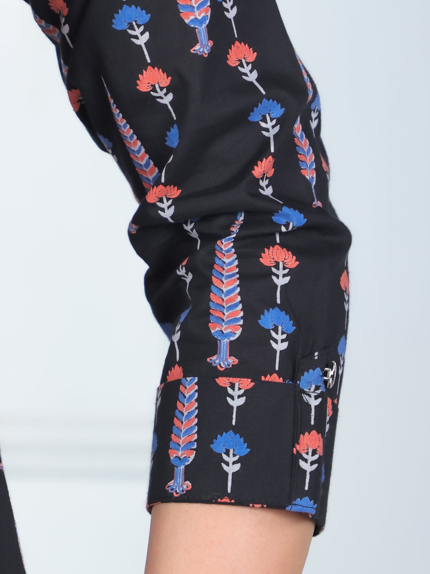 Soft Cotton Butti High Low Black Kurta