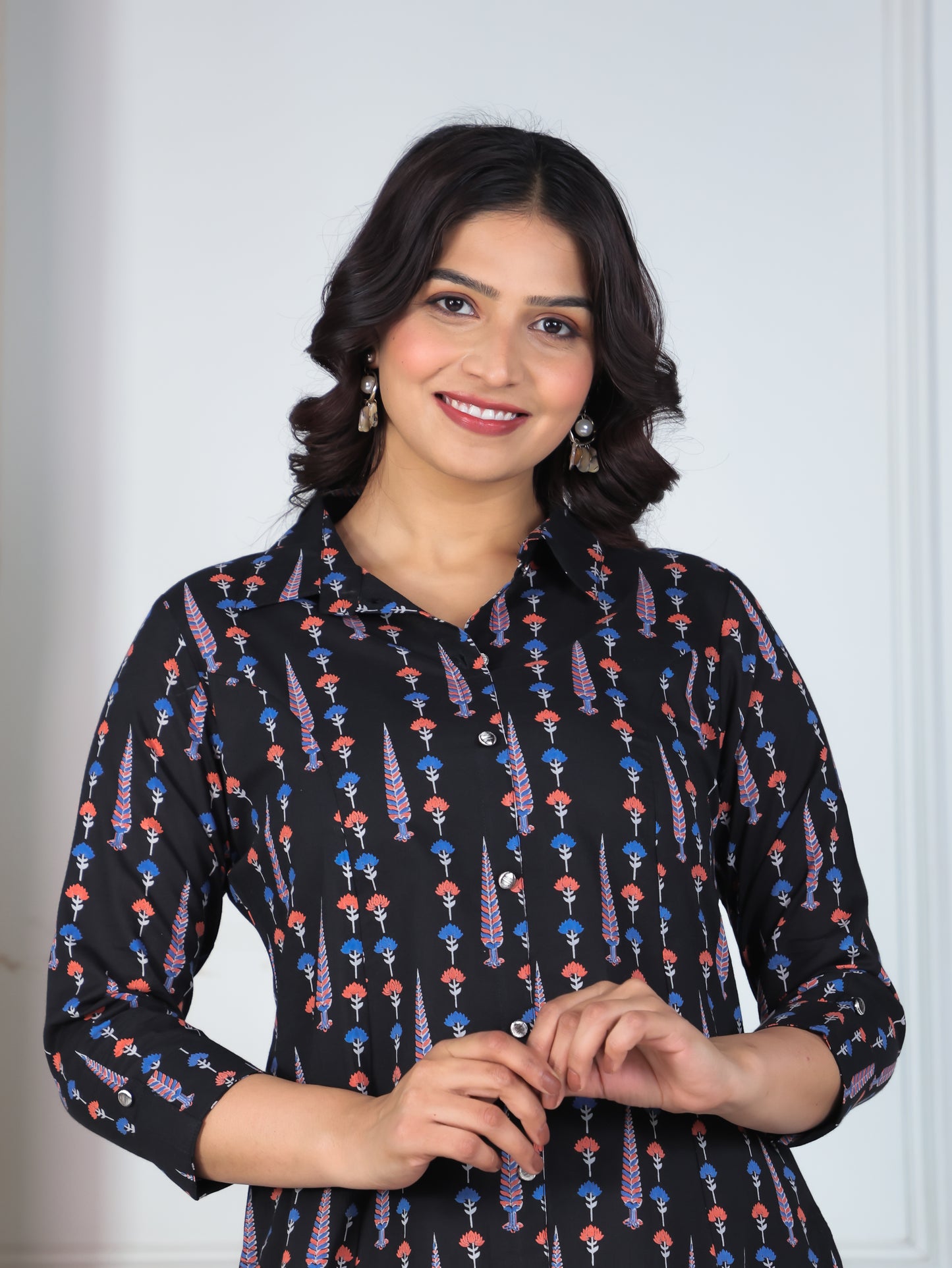 Soft Cotton Butti High Low Black Kurta