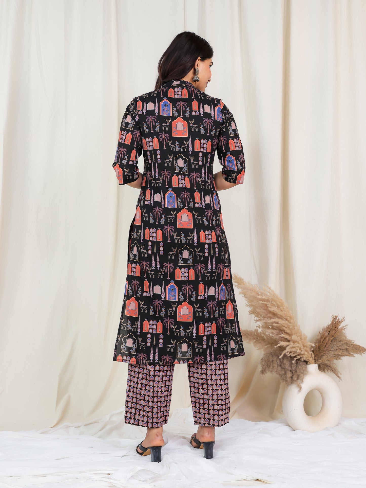 Soft Cotton Ajrakh Straight Black Kurta