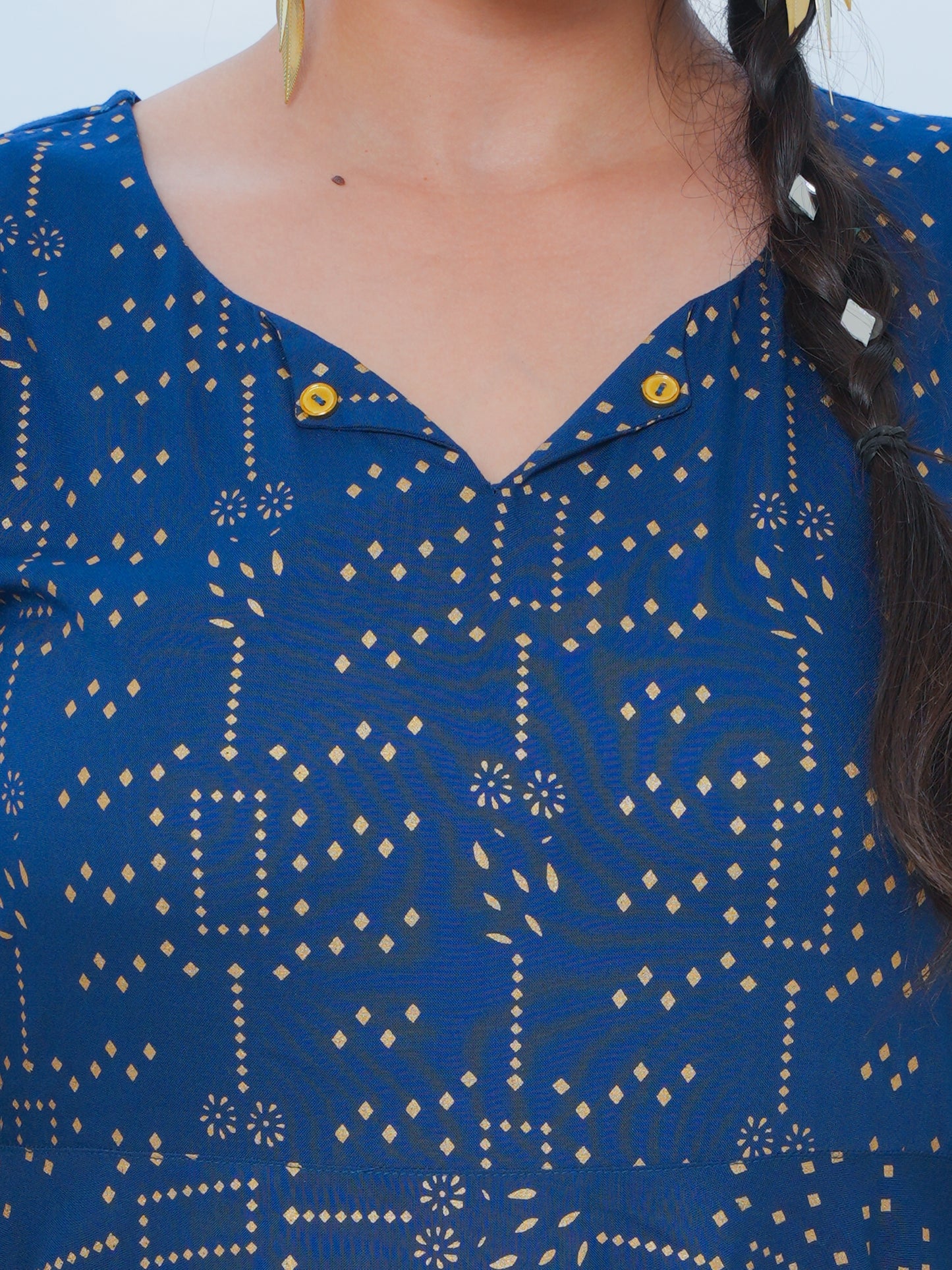 Viscose Gold foil Anarkali Blue Kurta