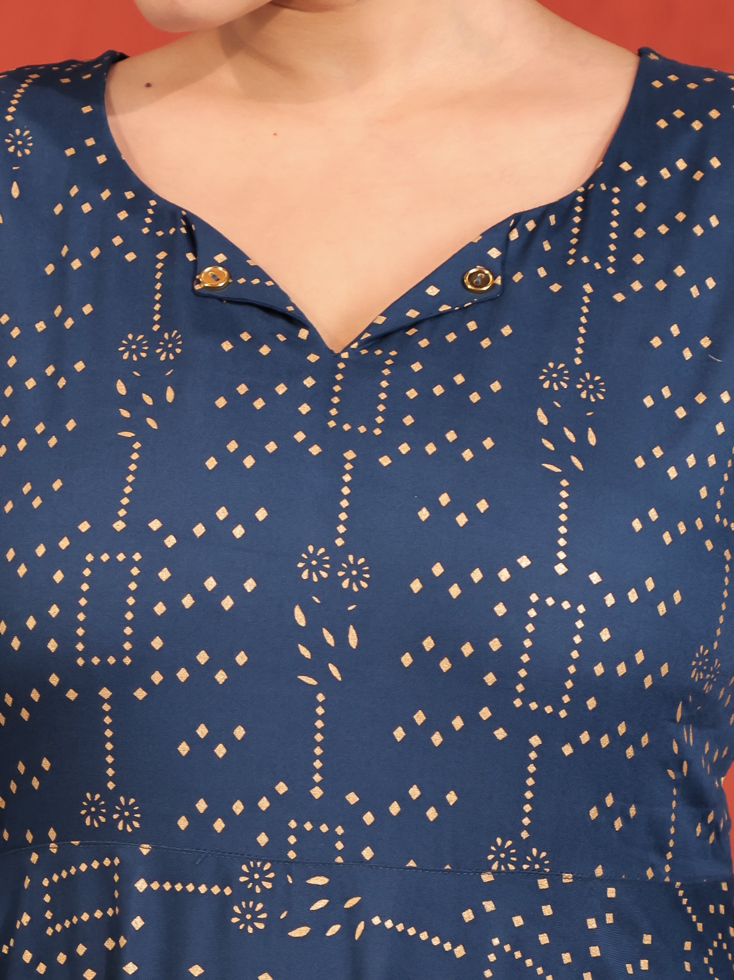 Viscose Gold foil Anarkali Blue Kurta