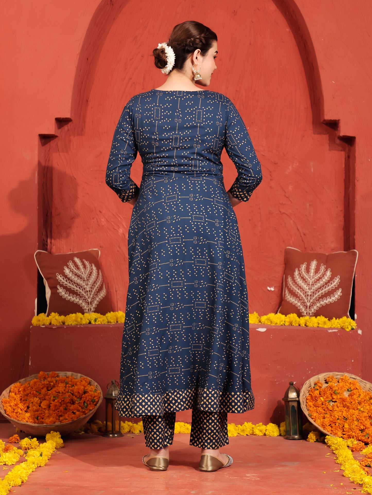 Viscose Gold foil Anarkali Blue Kurta