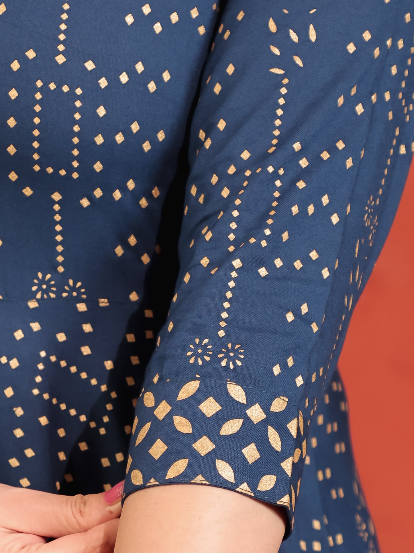 Viscose Gold foil Anarkali Blue Kurta