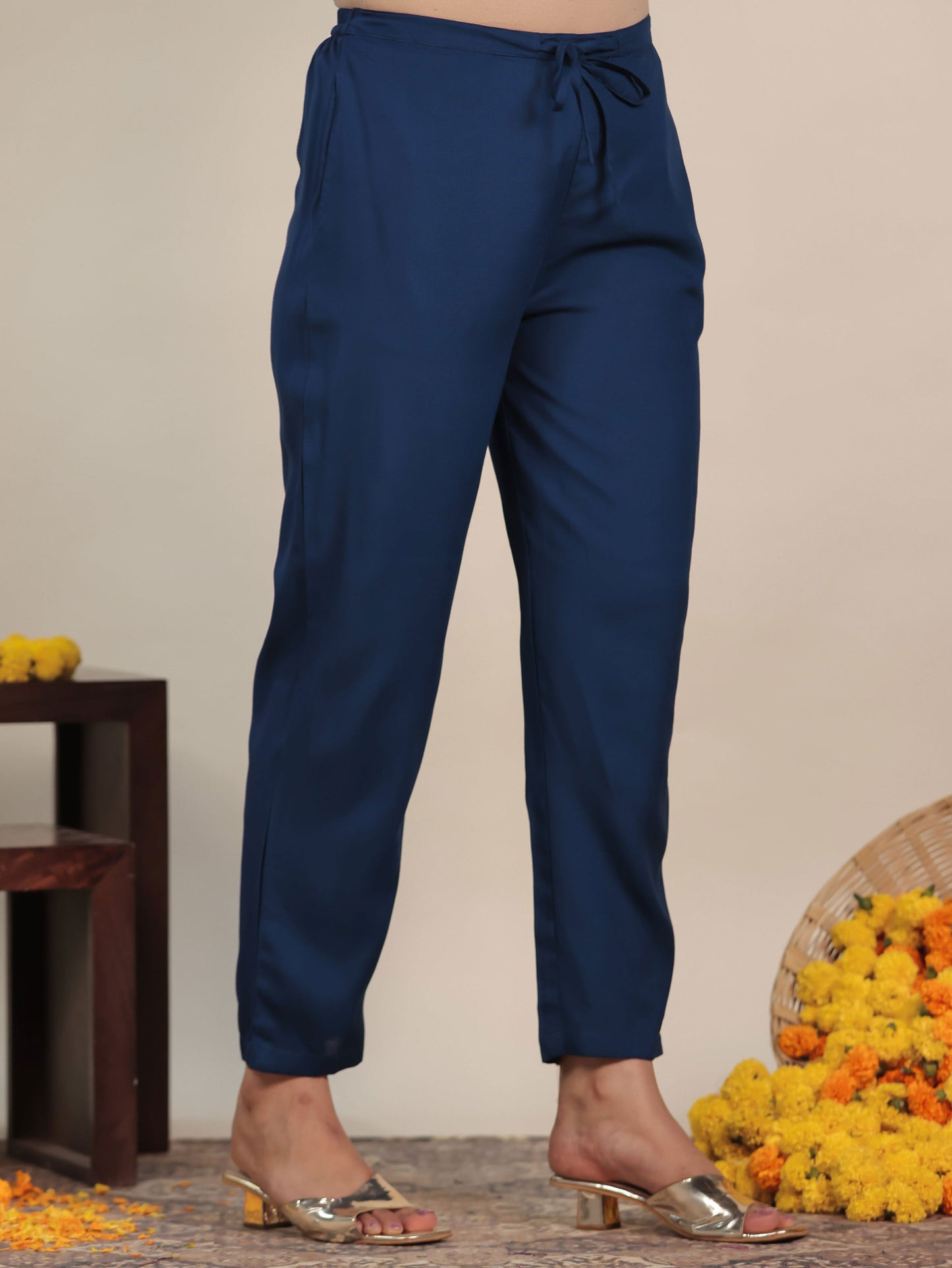 Embroidered Viscose Gold foil Kaftan Blue Kurta