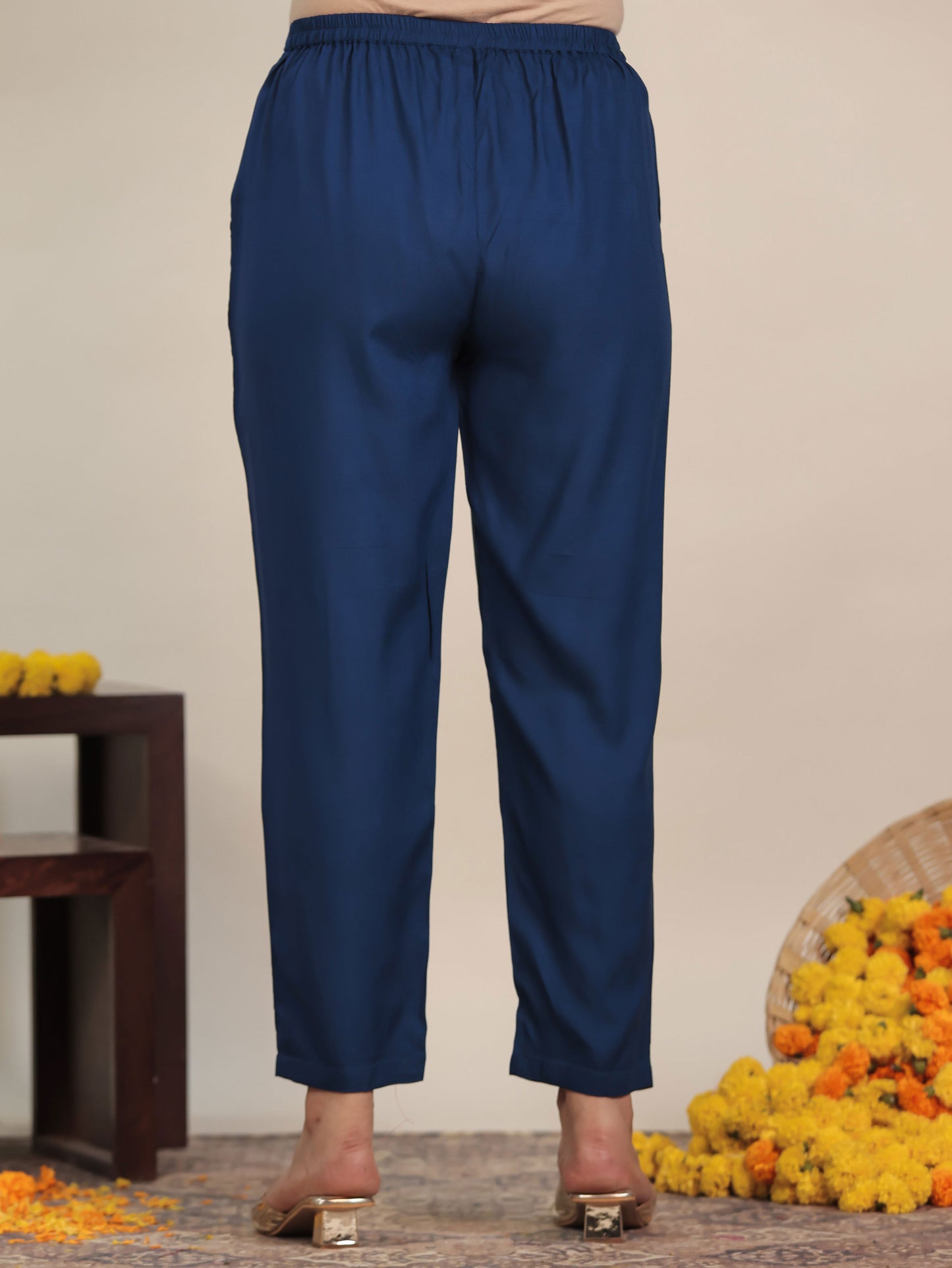 Embroidered Viscose Gold foil Kaftan Blue Kurta