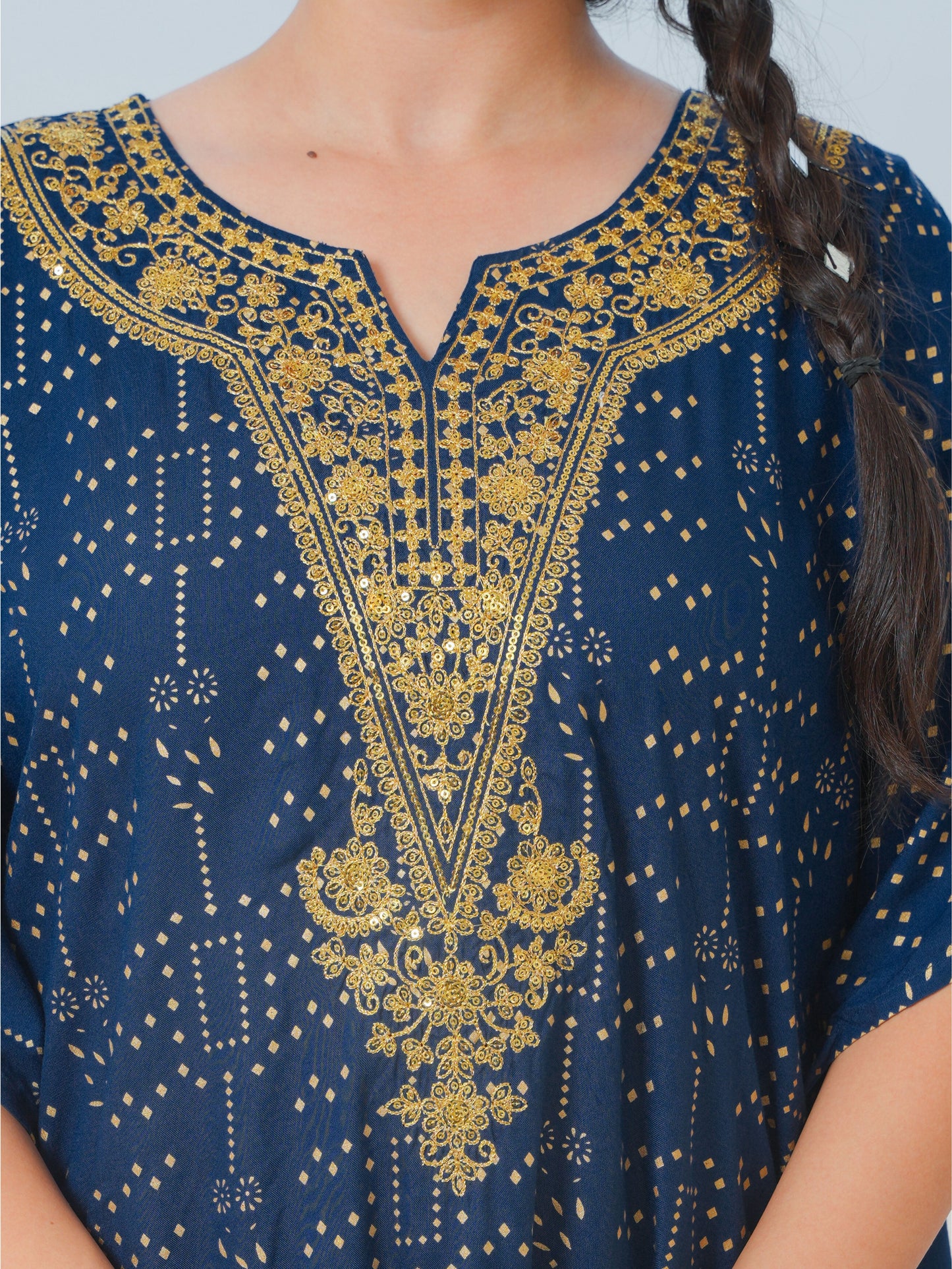 Embroidered Viscose Gold foil Kaftan Blue Kurta