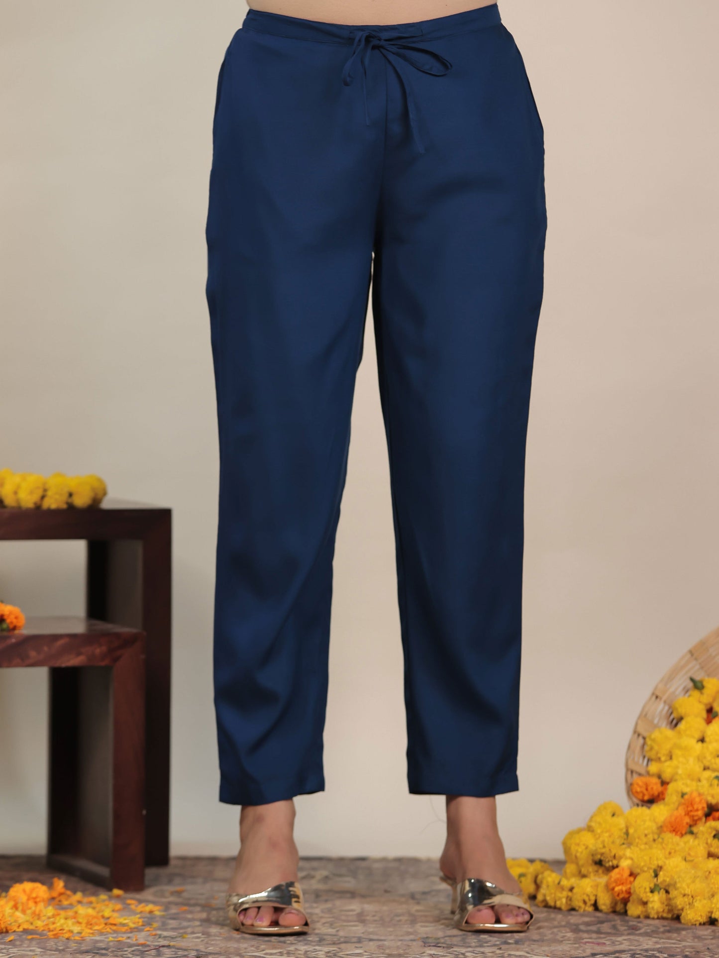 Embroidered Viscose Gold foil Kaftan Blue Kurta