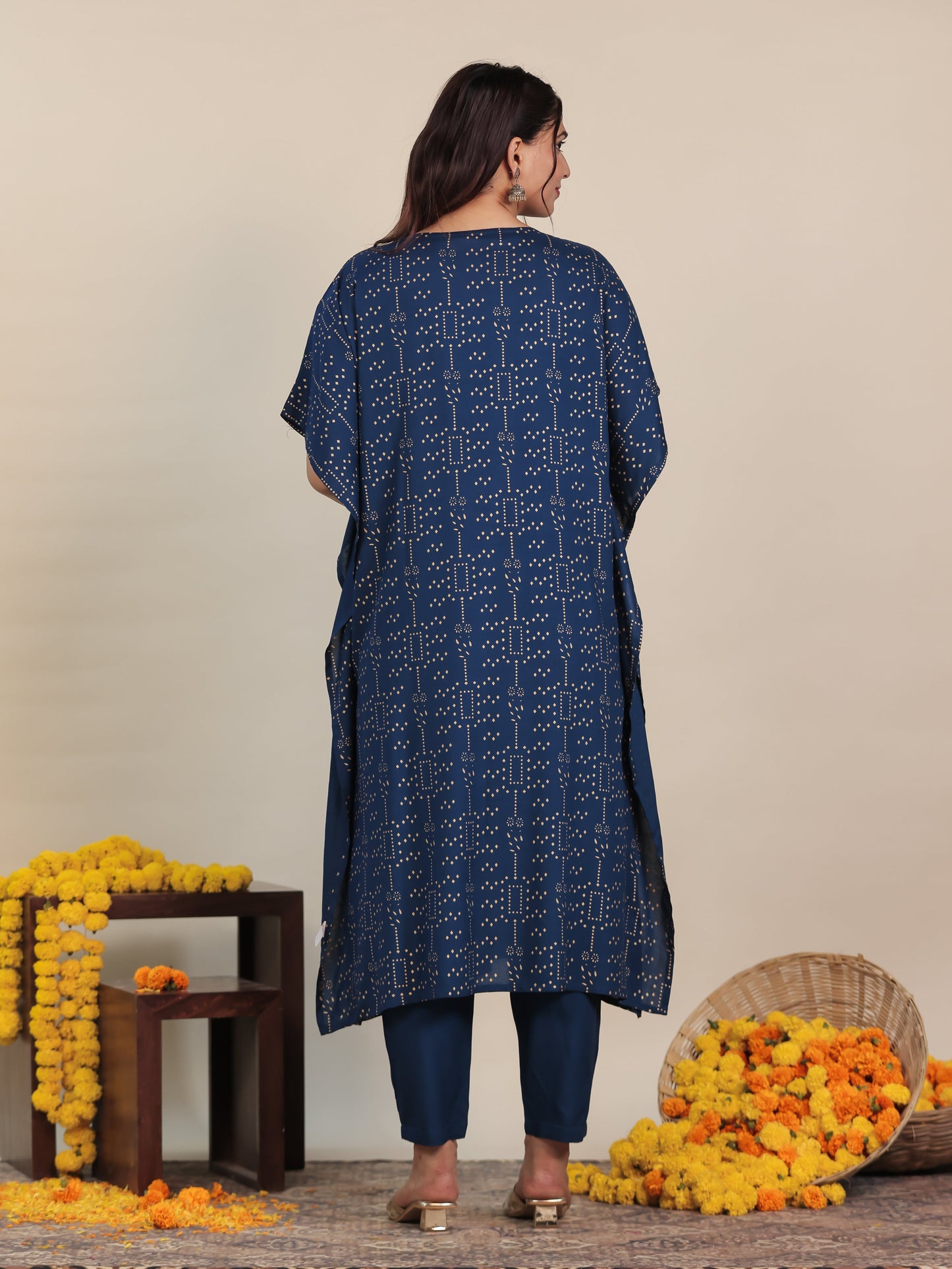 Embroidered Viscose Gold foil Kaftan Blue Kurta
