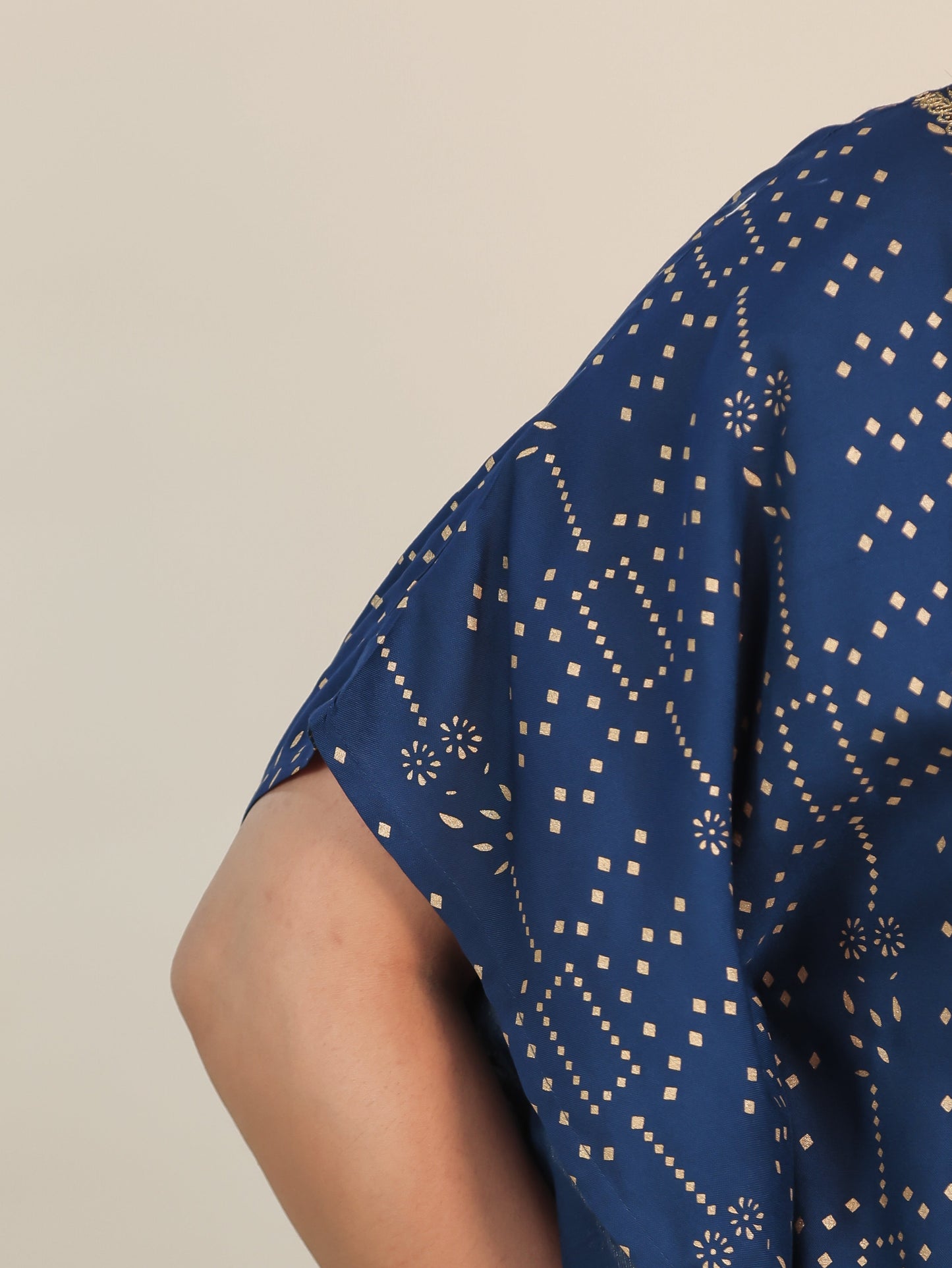 Embroidered Viscose Gold foil Kaftan Blue Kurta