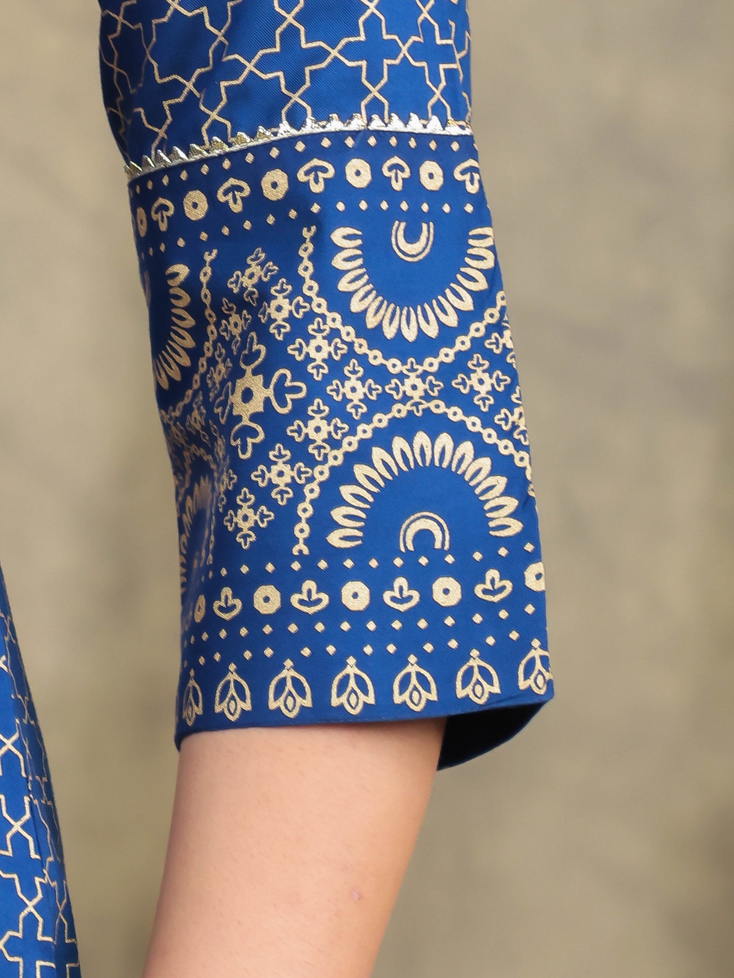 Viscose Gold foil Anarkali Blue Kurta