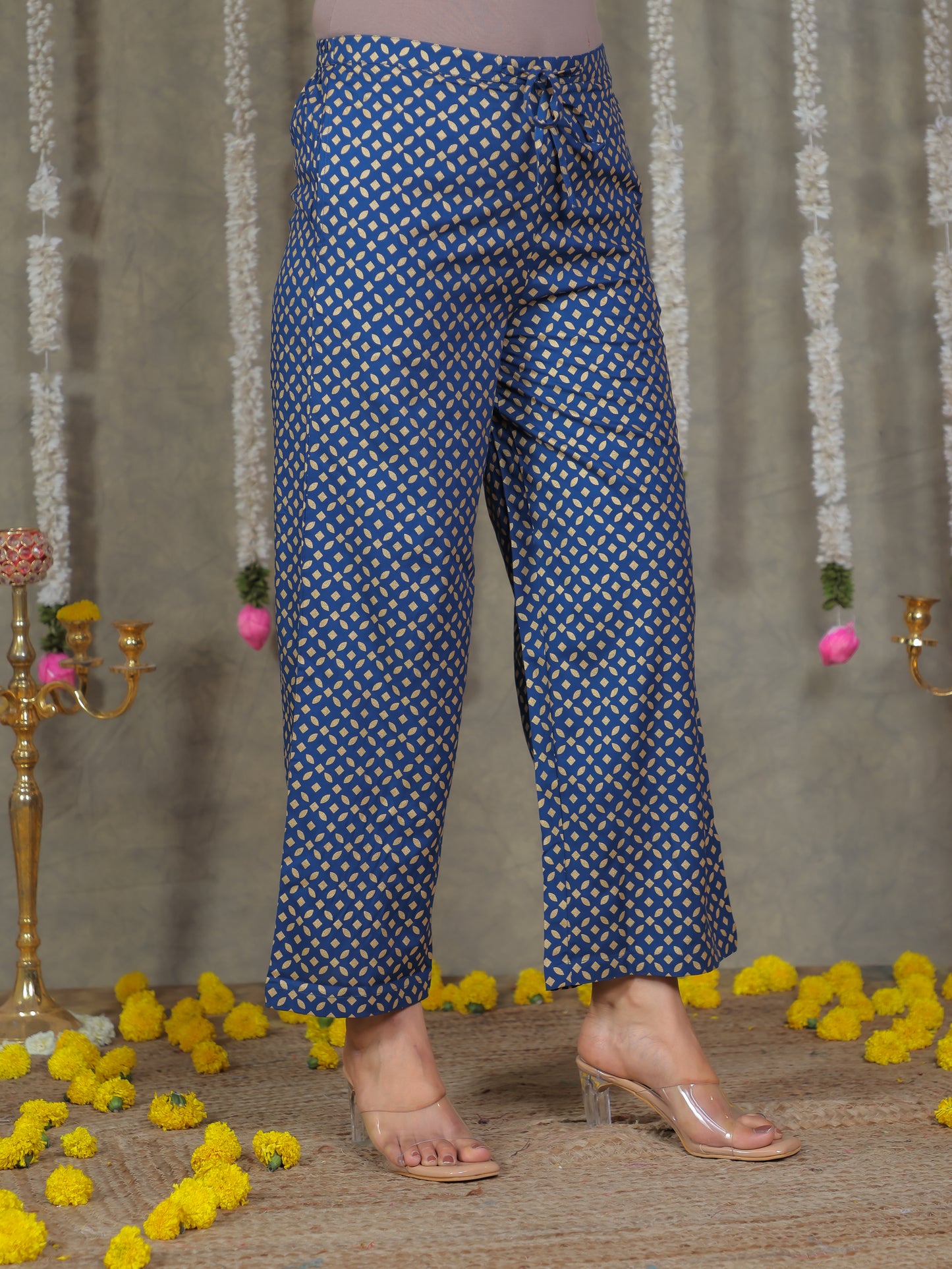 Viscose Gold foil Anarkali Blue Kurta