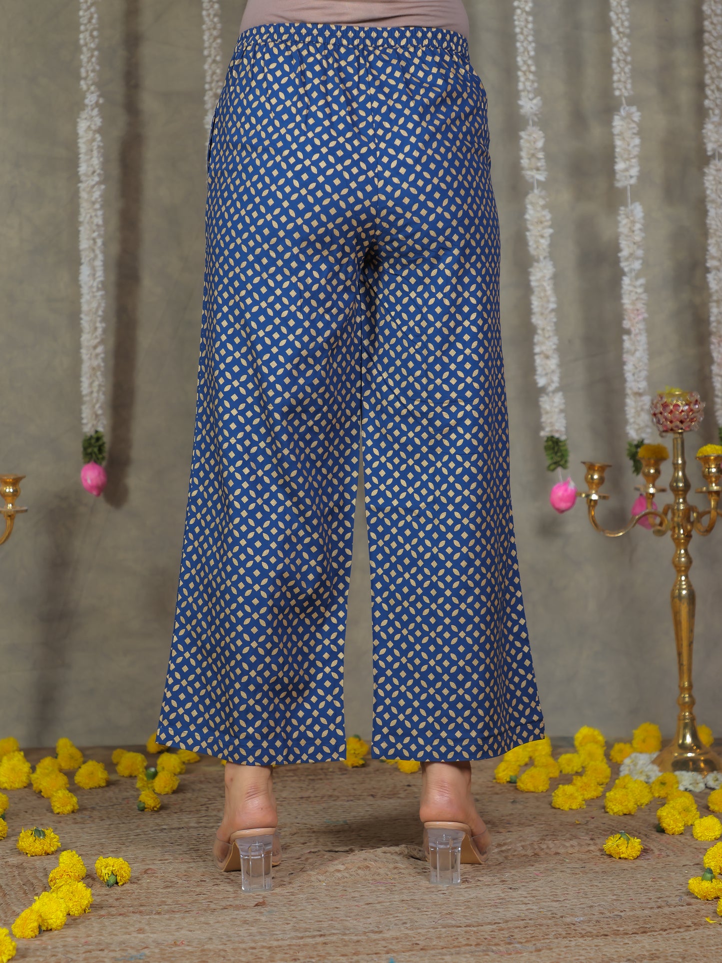 Viscose Gold foil Anarkali Blue Kurta