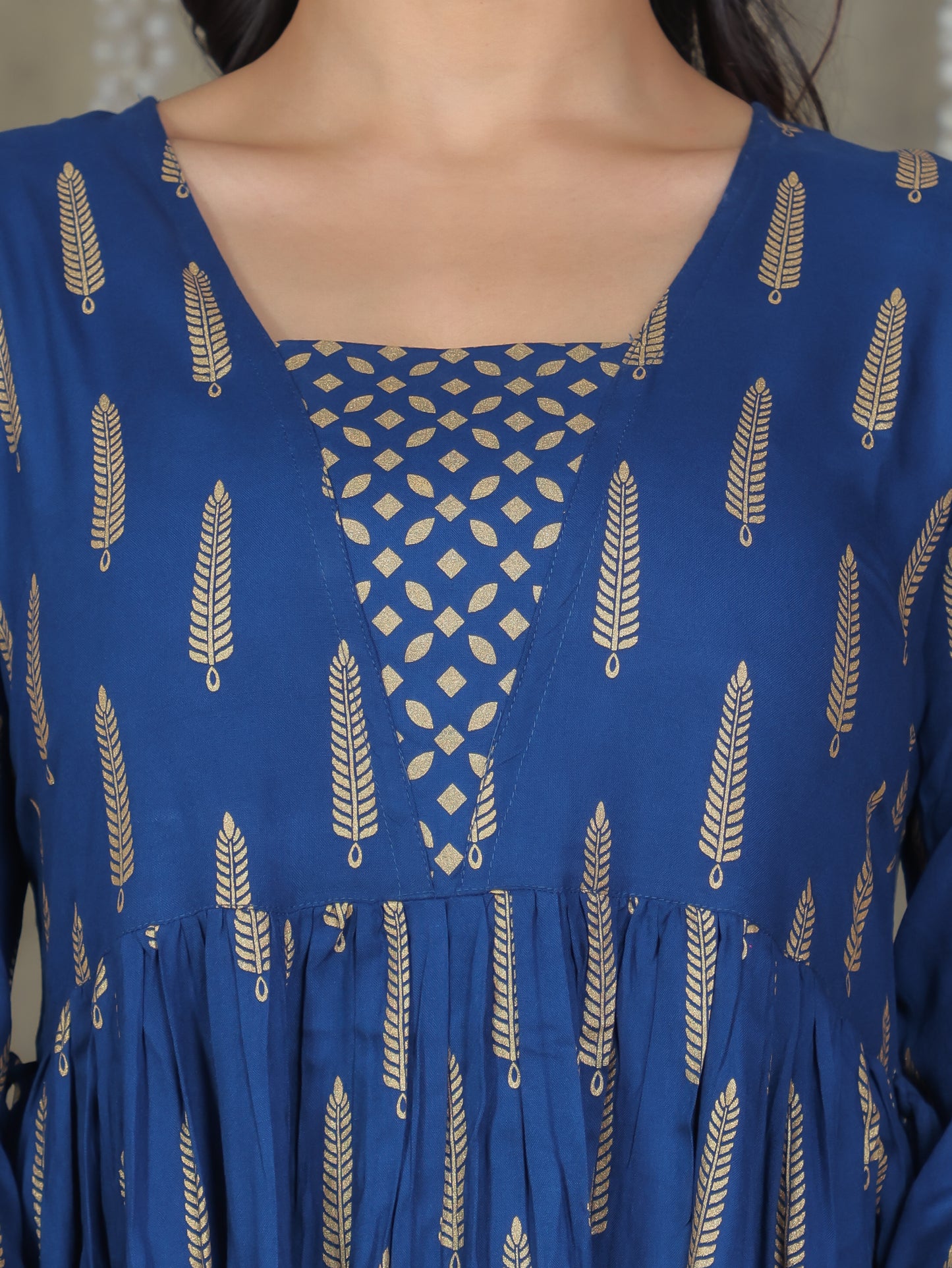 Viscose Gold foil Anarkali Blue Kurta