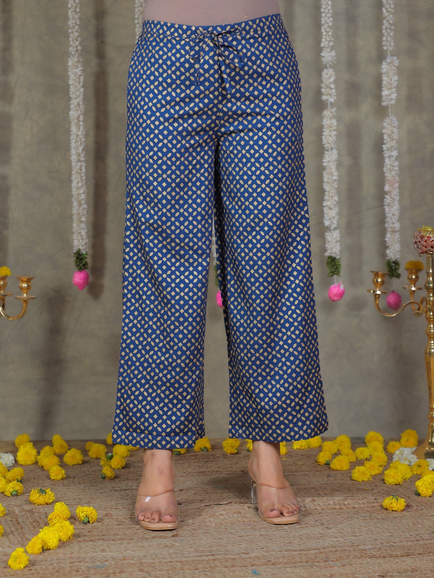Viscose Gold foil Anarkali Blue Kurta