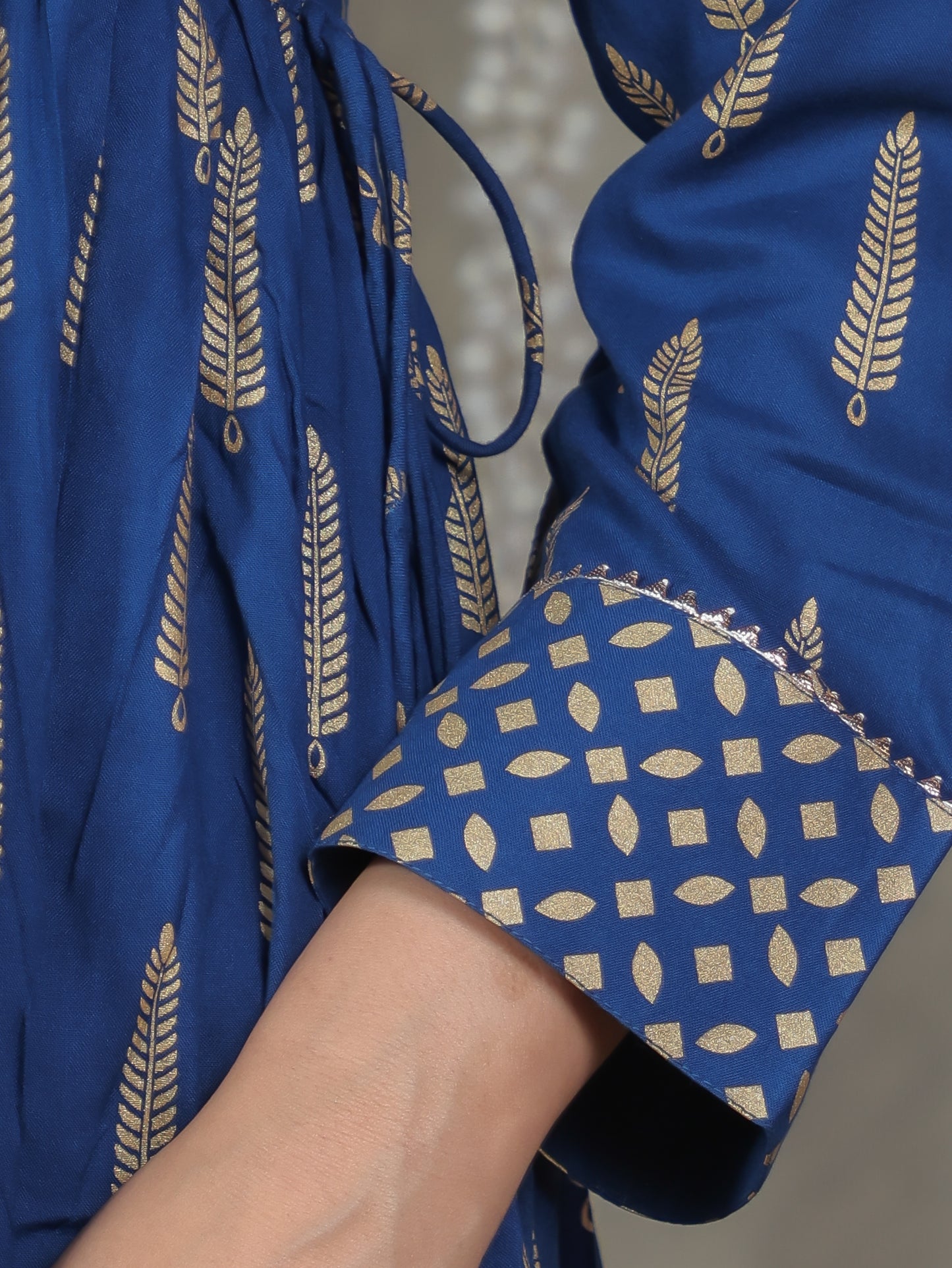 Viscose Gold foil Anarkali Blue Kurta