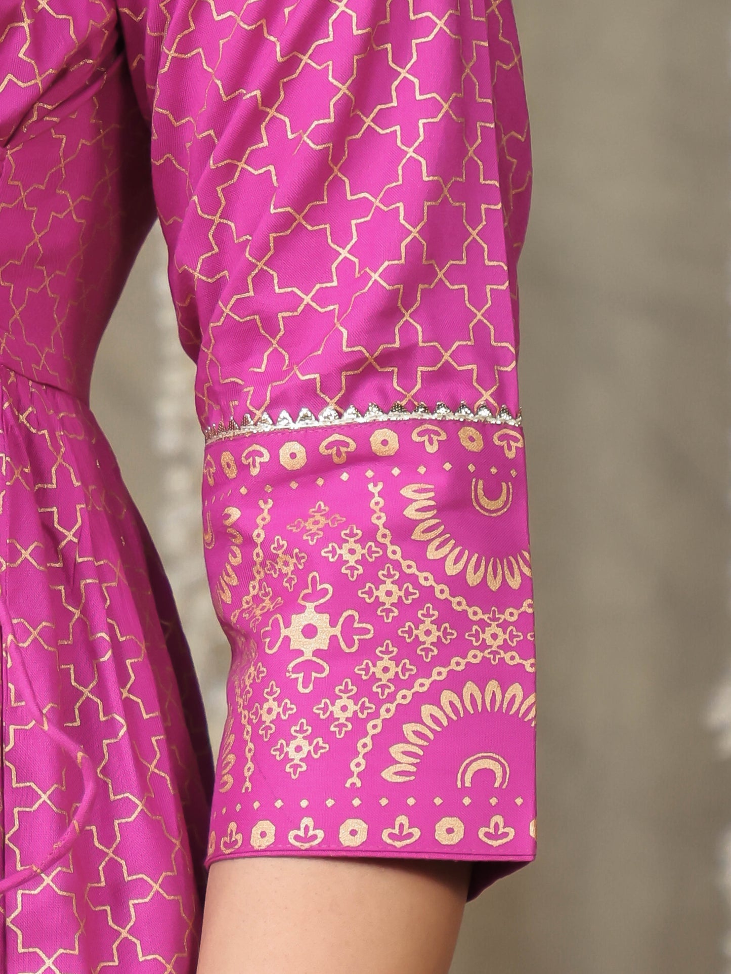 Embroidered Viscose Gold foil Flared Pink Kurta