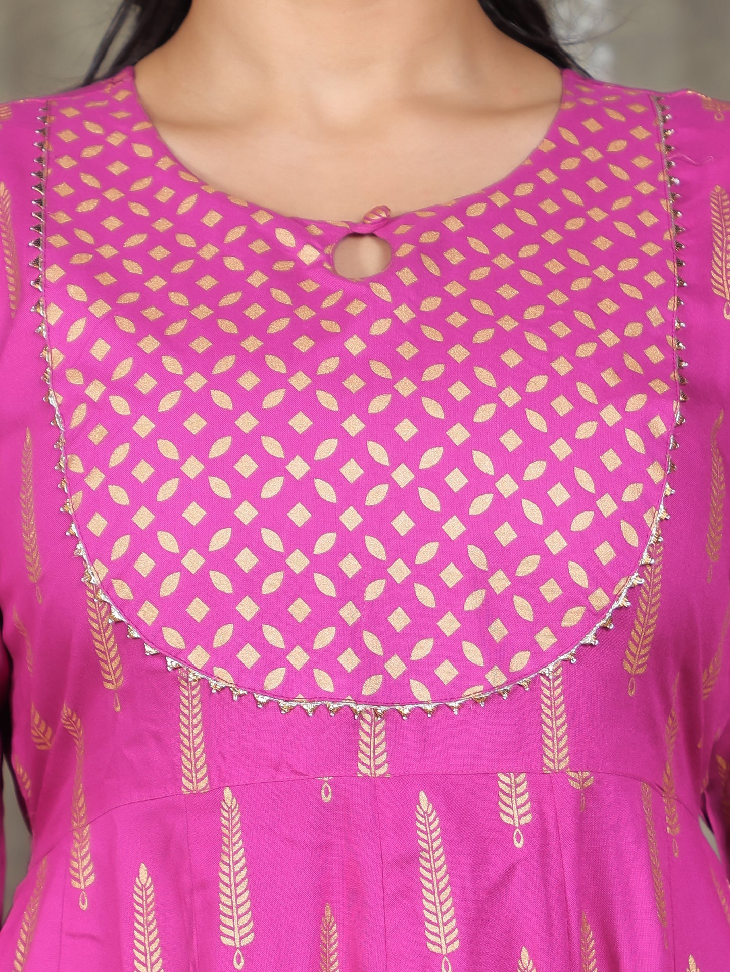Viscose Gold foil Anarkali Pink Kurta