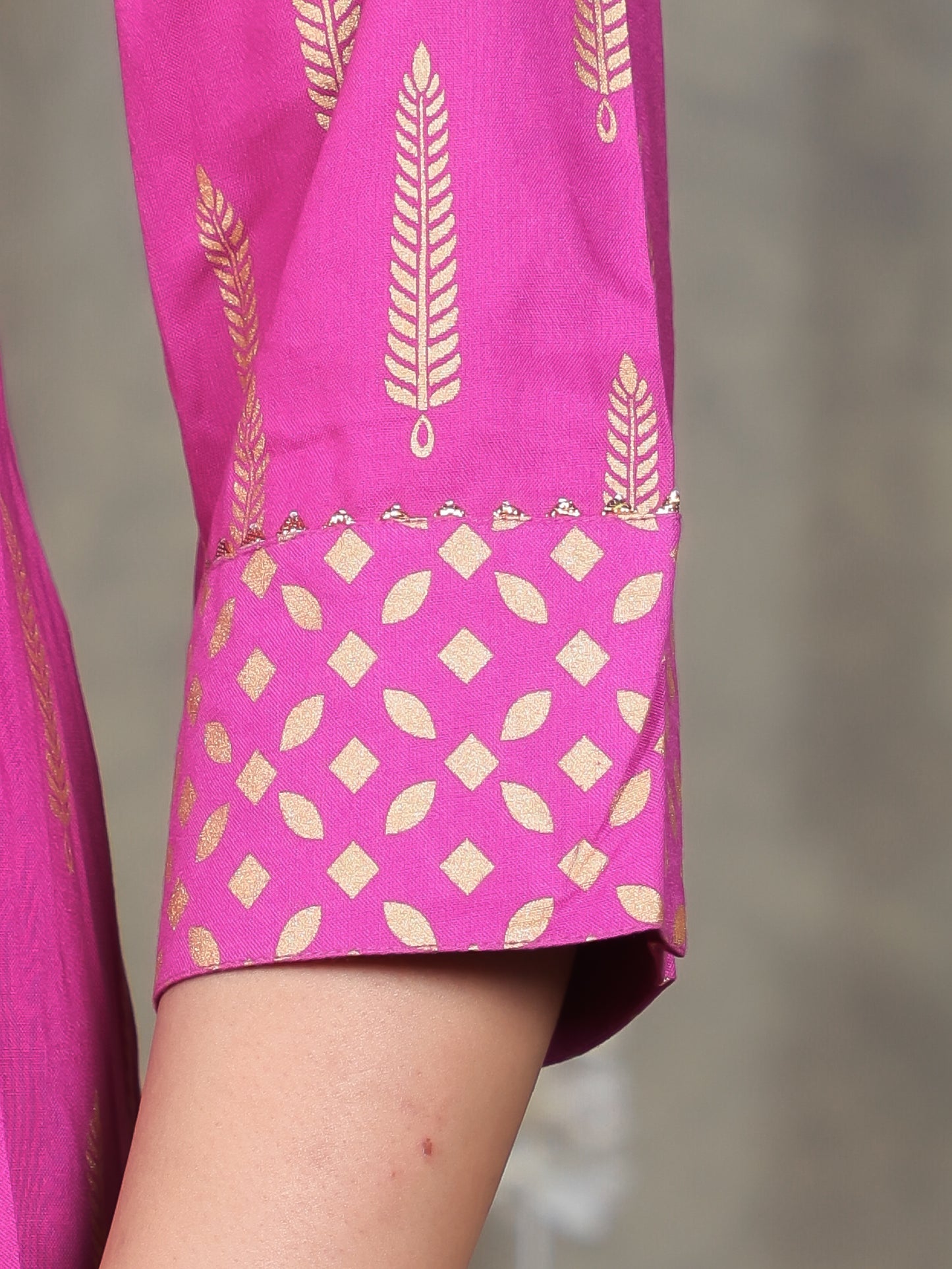 Viscose Gold foil Anarkali Pink Kurta