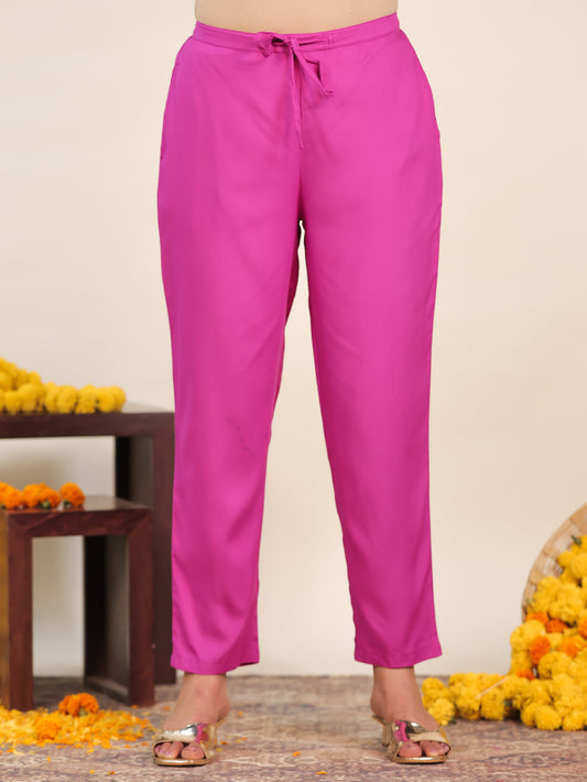 Viscose Striped Pink Tapered Tapered Trousers
