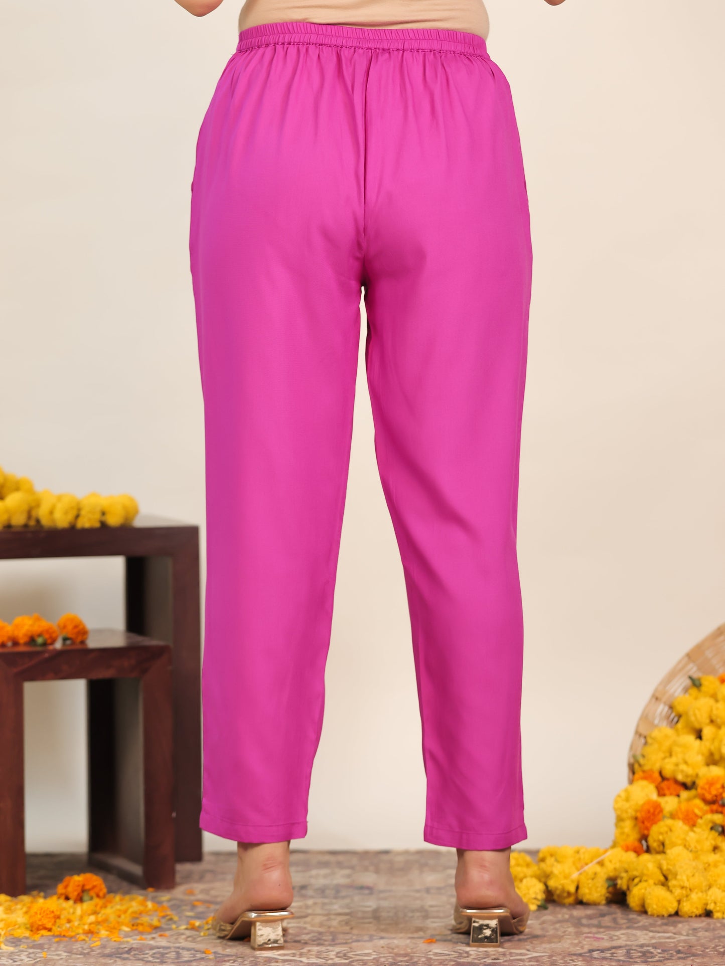 Viscose Striped Pink Tapered Tapered Trousers
