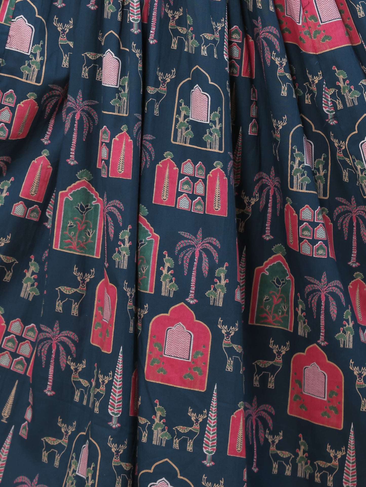 Embroidered Soft Cotton Mughal Print Angrakha Teal Kurta