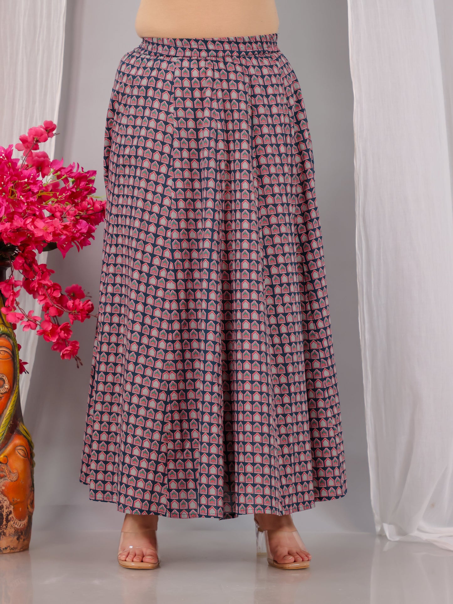 Soft Cotton Mughal Print Teal Skirt