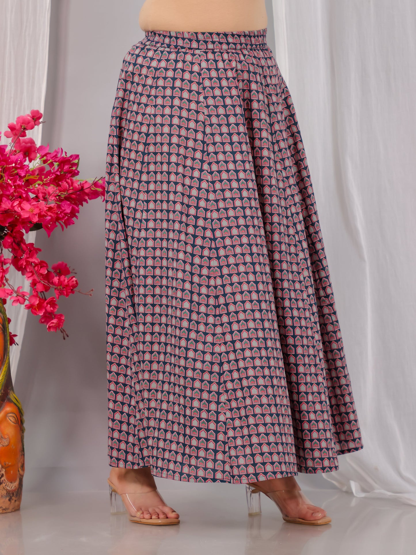 Soft Cotton Mughal Print Teal Skirt