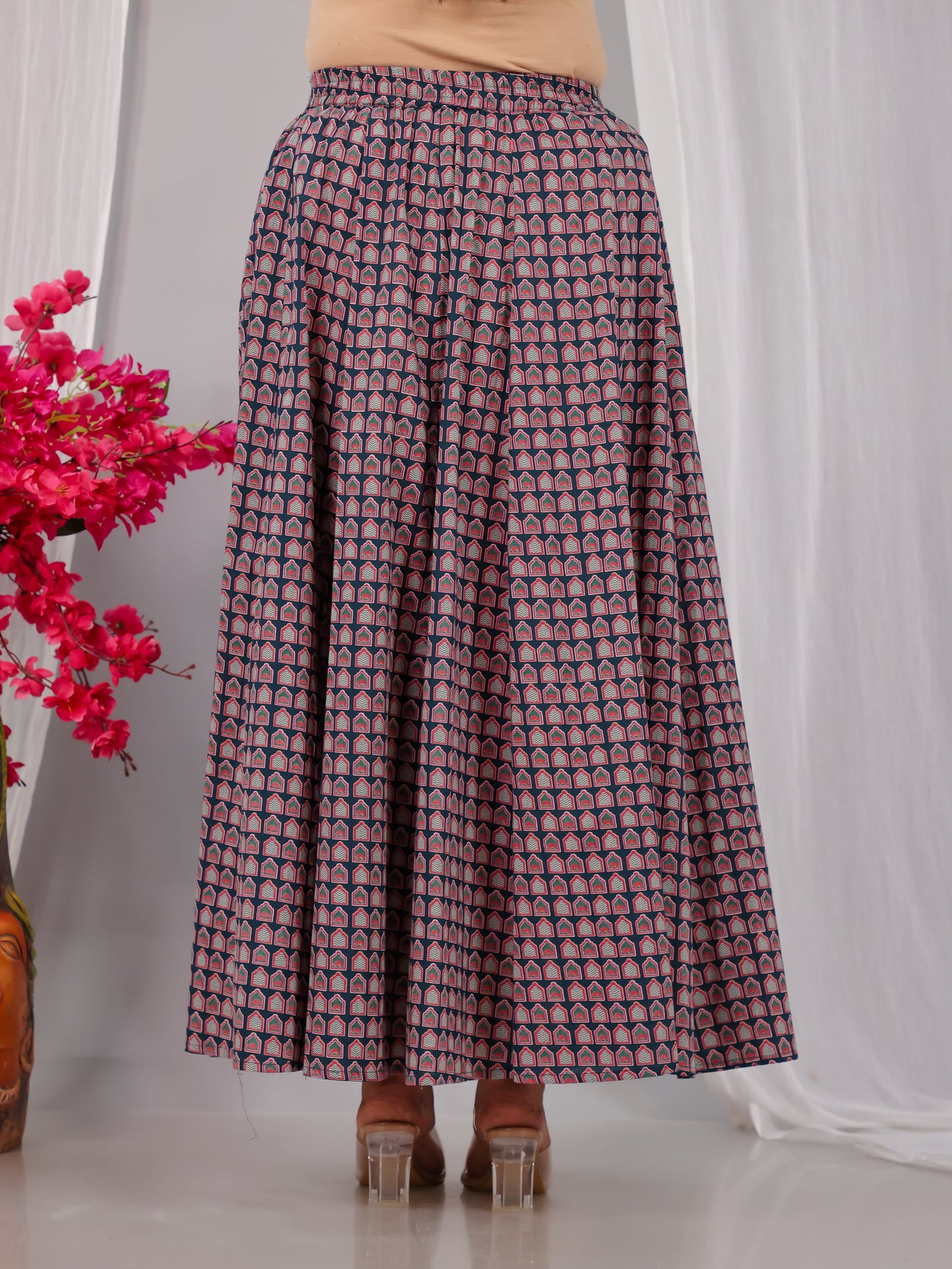 Soft Cotton Mughal Print Teal Skirt