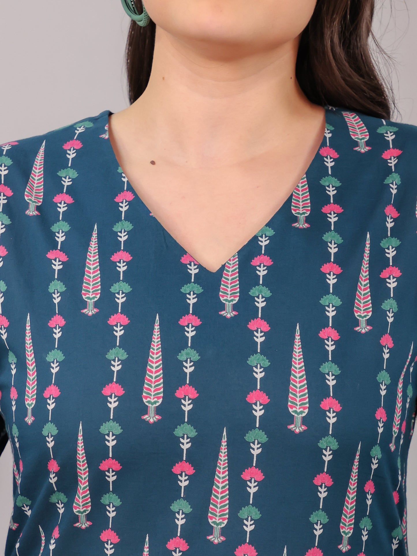 Soft Cotton Butti Straight Teal Short Kurta