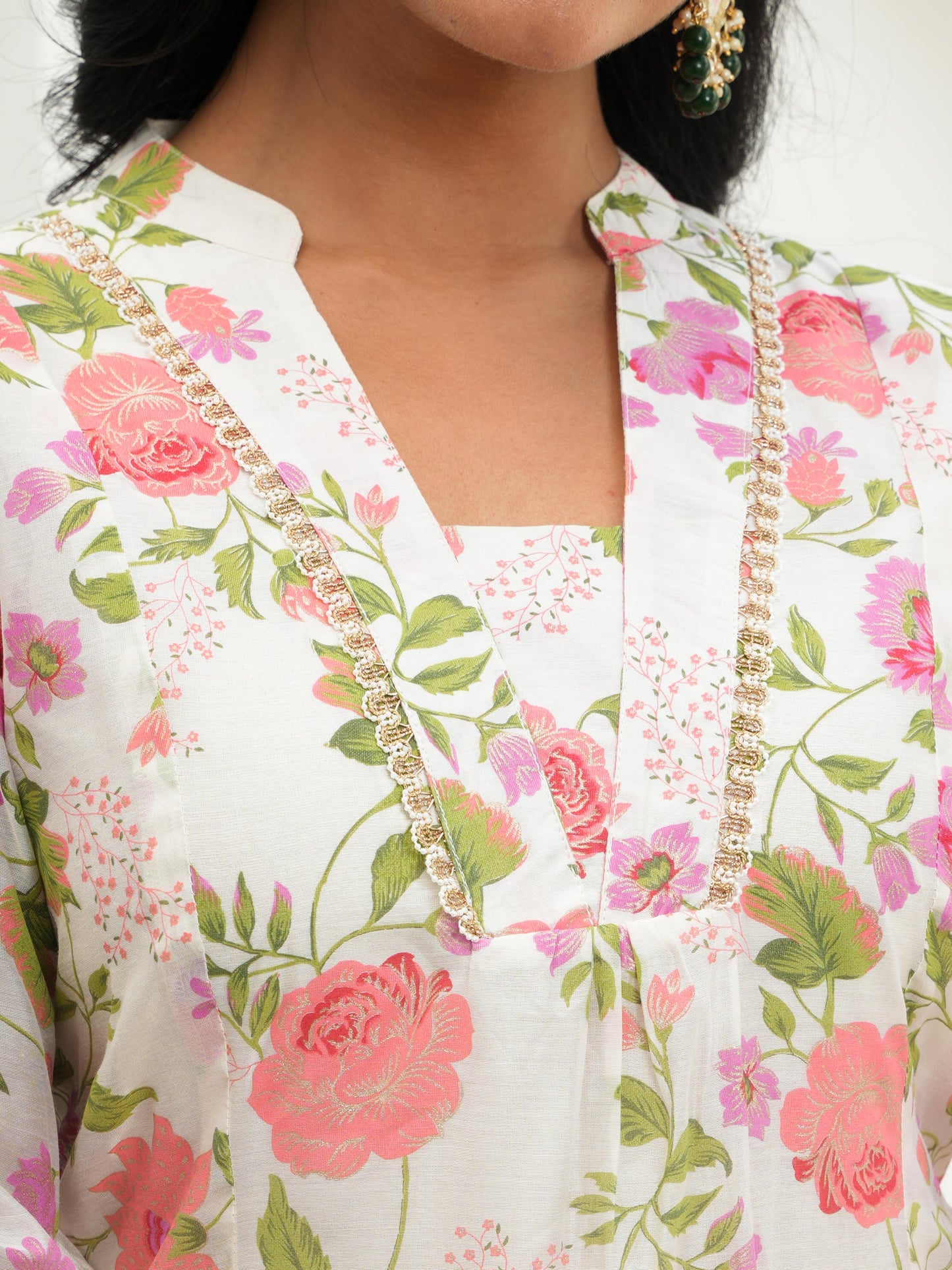Chanderi Floral Straight Off White Kurta