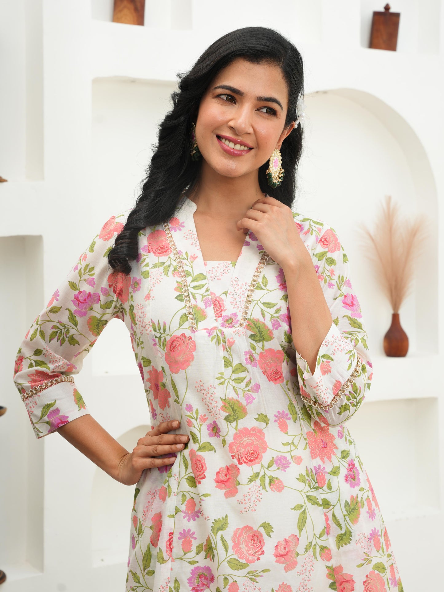 Chanderi Floral Straight Off White Kurta