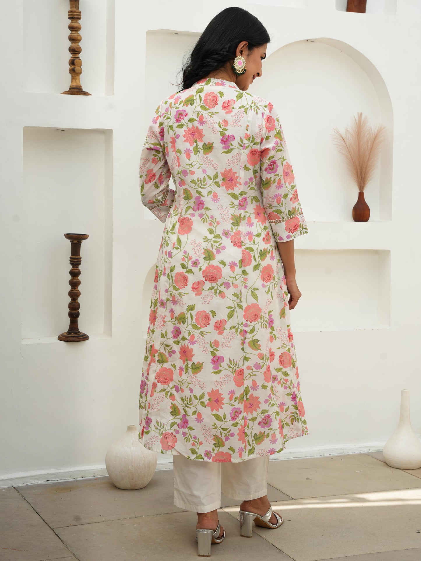 Chanderi Floral Straight Off White Kurta