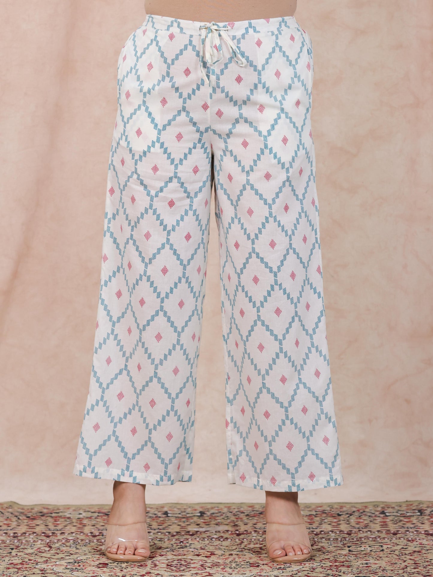 Soft Cotton Geometric Off White Palazzo