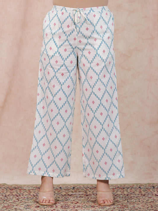 Soft Cotton Geometric Off White Palazzo